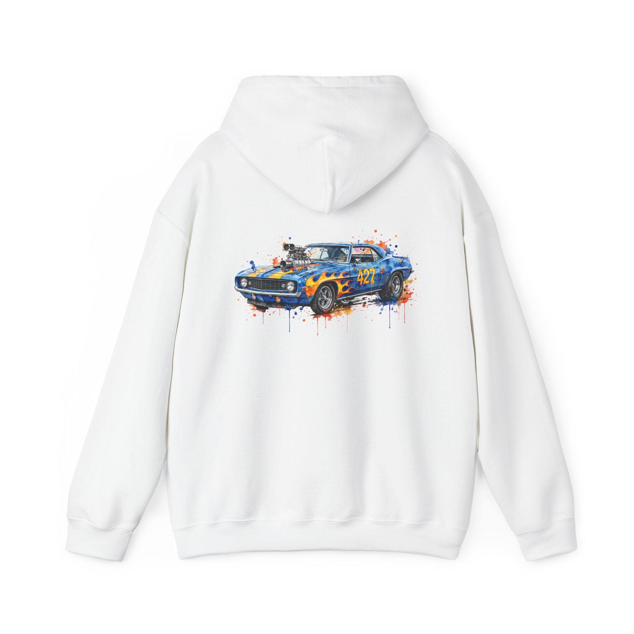 Vintage Blue Camaro Muscle Car Hoodie — Watercolor Graphic