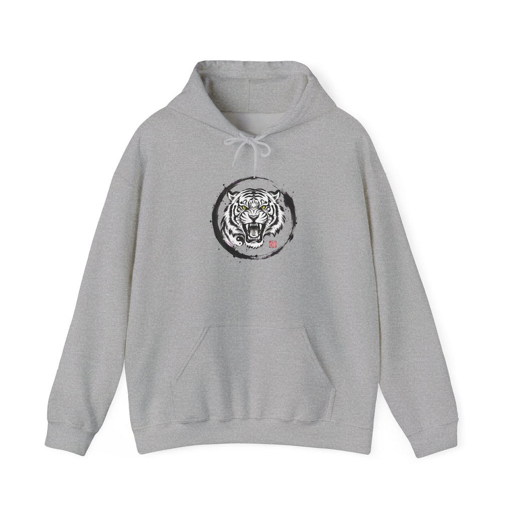 Tiger Zen Hoodie – Ink Brush Tiger Design with Kanji Accent