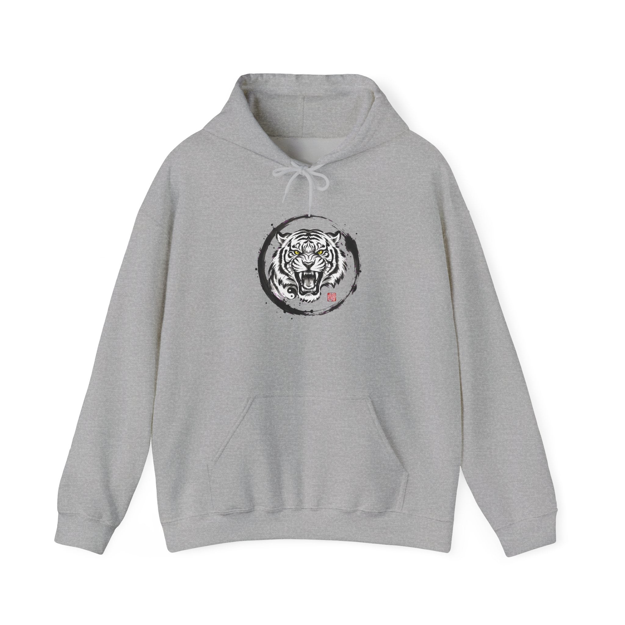 Tiger Zen Hoodie – Ink Brush Tiger Design with Kanji Accent