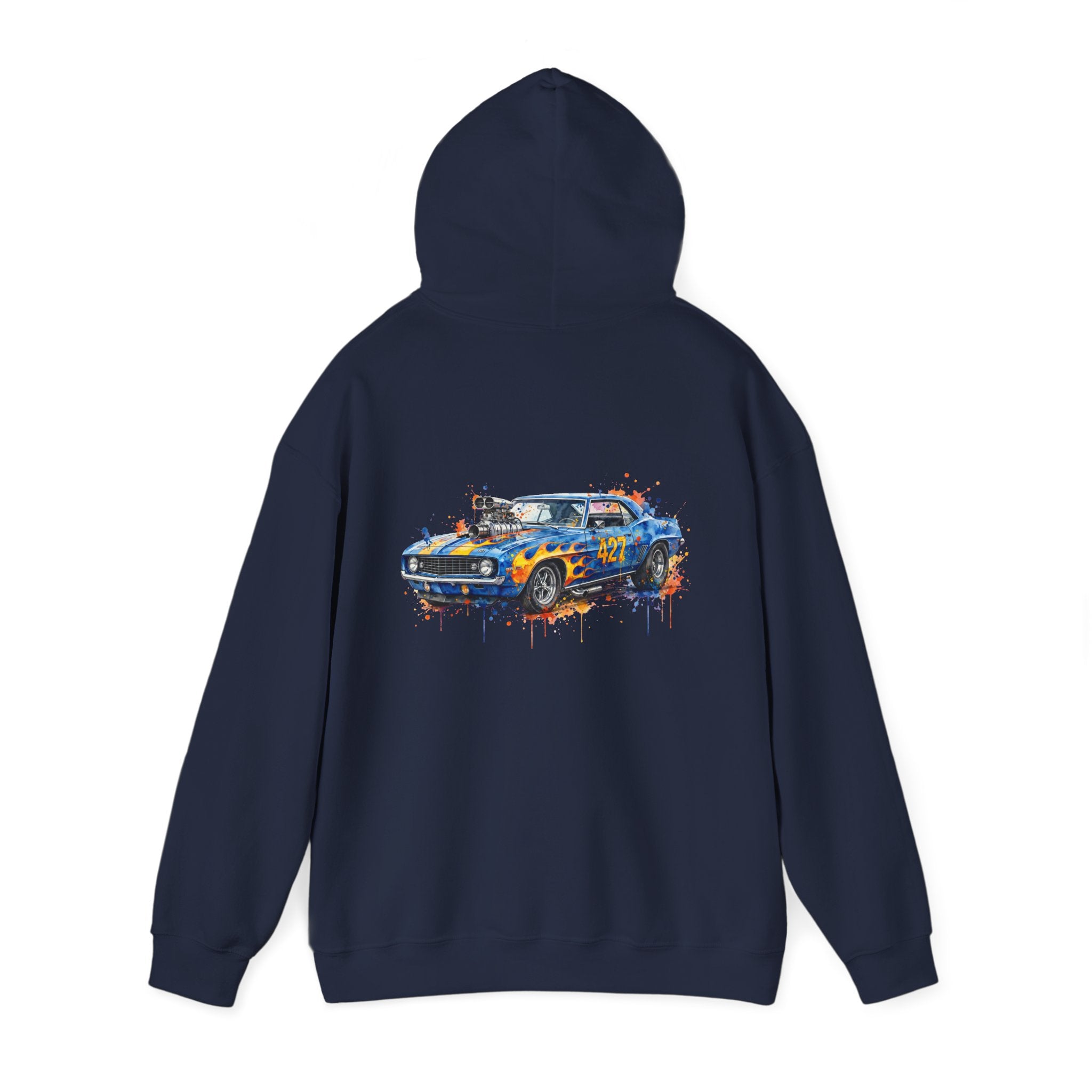 vintage blue camaro muscle car hoodie – Watercolor Graphic by 8Sydes Apparel