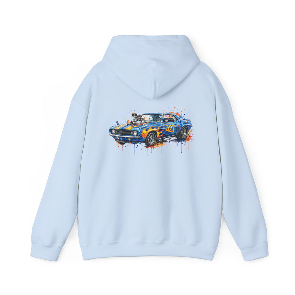 vintage blue camaro muscle car hoodie – Watercolor Graphic by 8Sydes Apparel