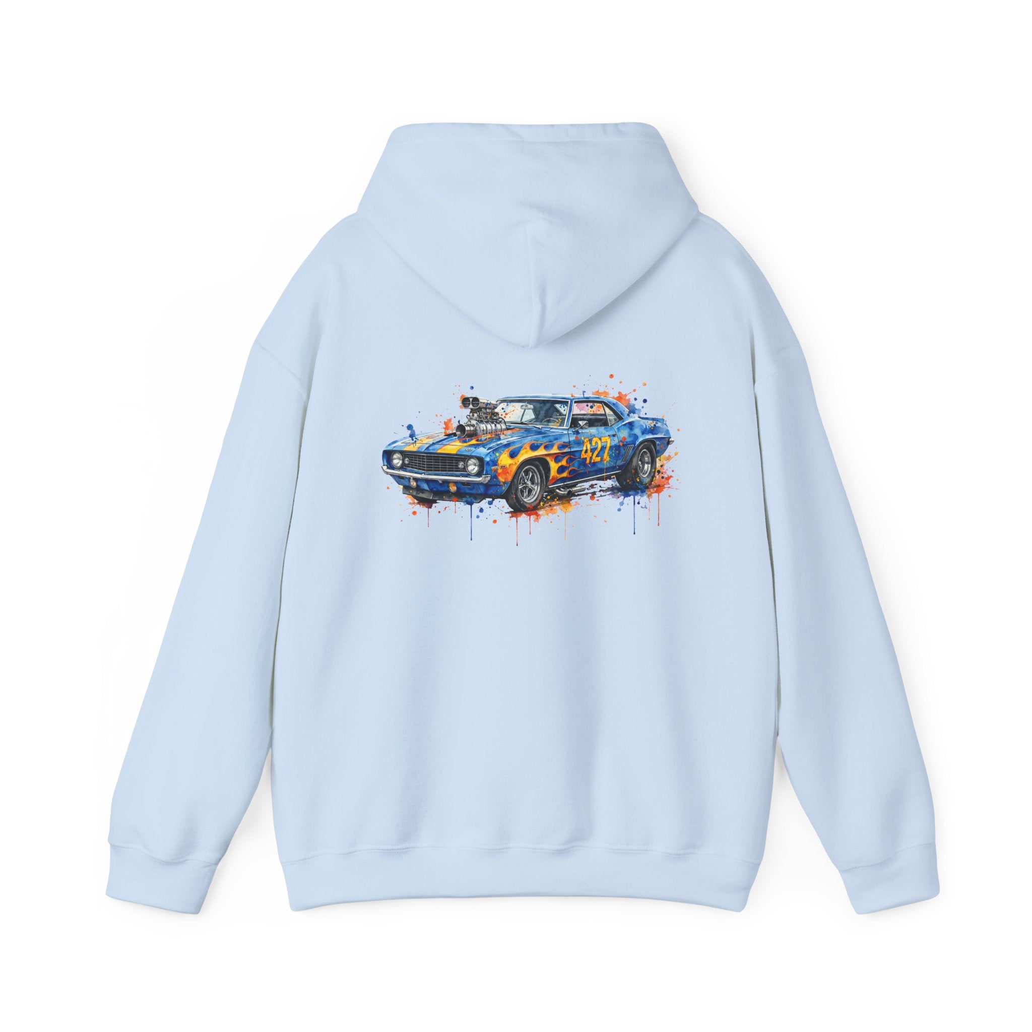 vintage blue camaro muscle car hoodie – Watercolor Graphic by 8Sydes Apparel