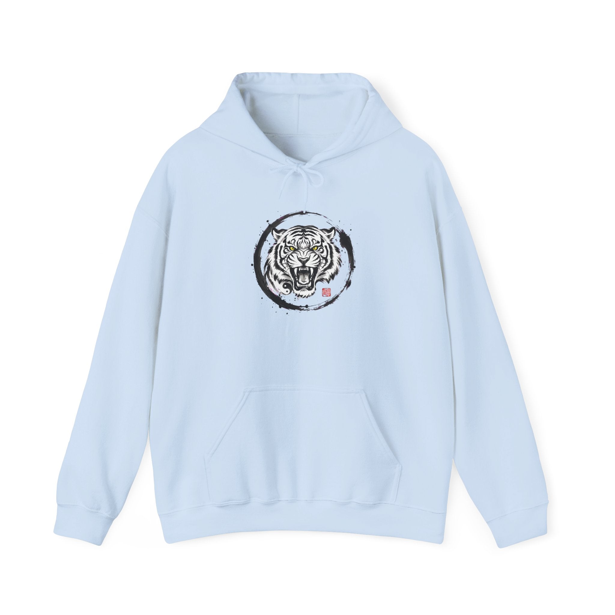 Tiger Zen Hoodie – Ink Brush Tiger Design with Kanji Accent
