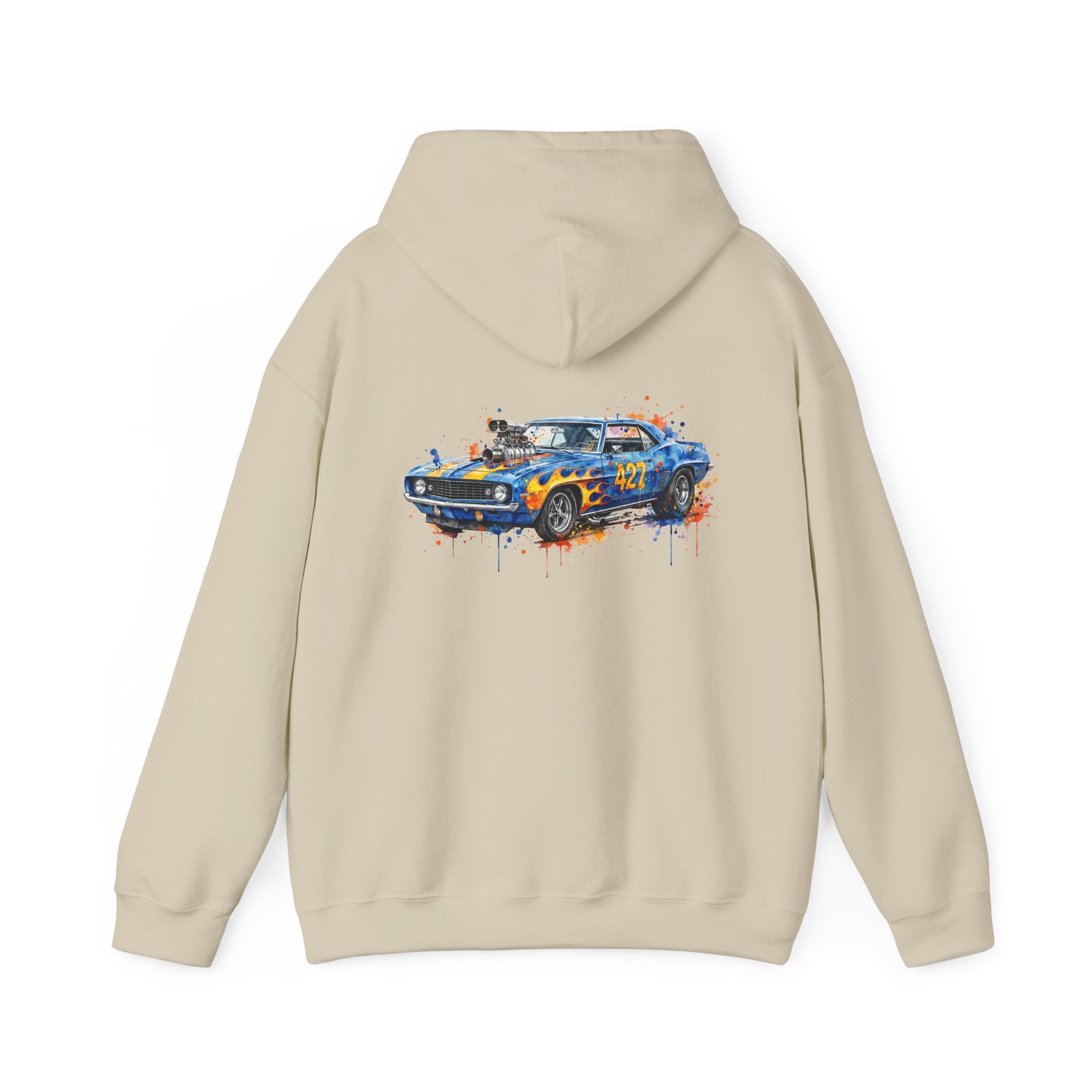 vintage blue camaro muscle car hoodie – Watercolor Graphic by 8Sydes Apparel