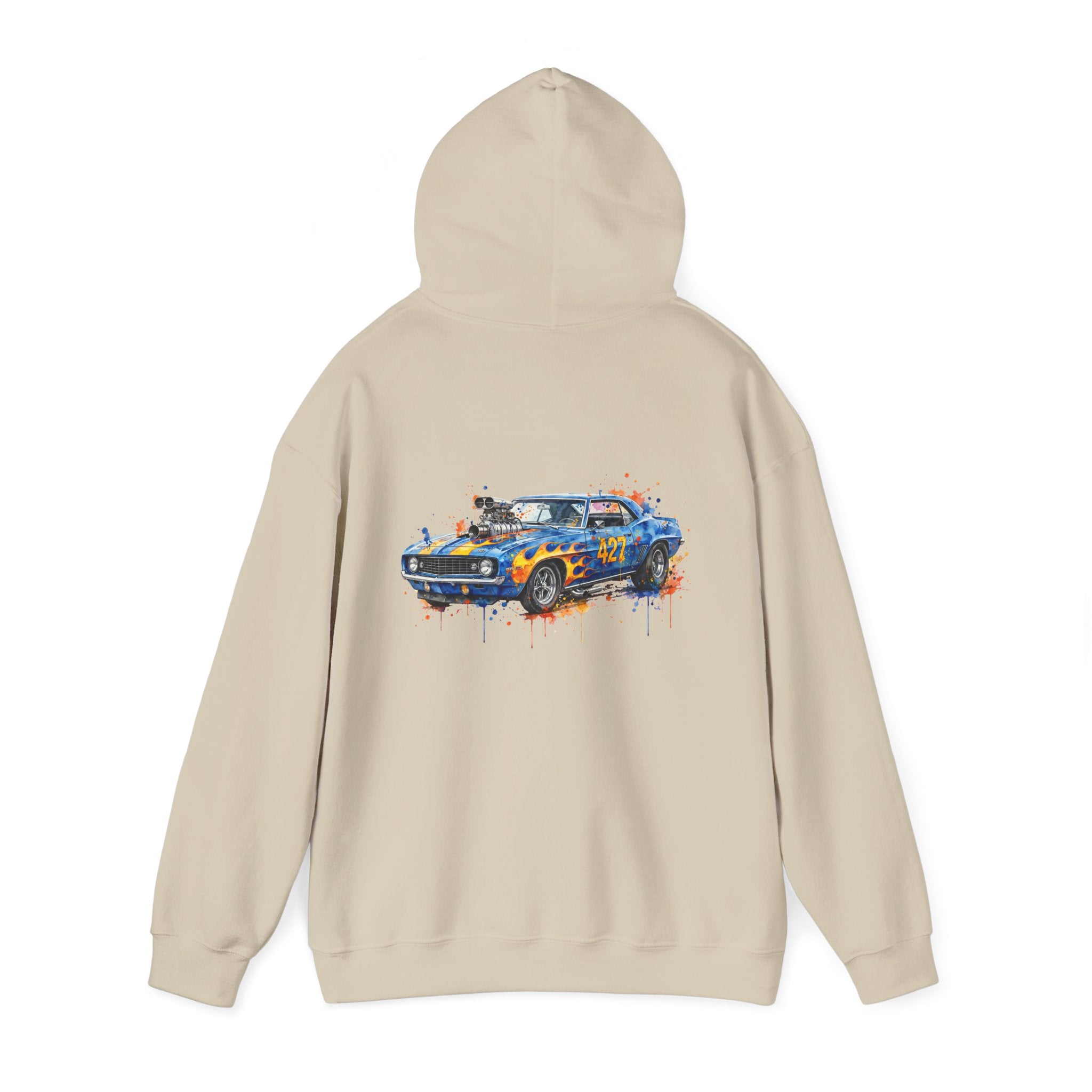 vintage blue camaro muscle car hoodie – Watercolor Graphic by 8Sydes Apparel