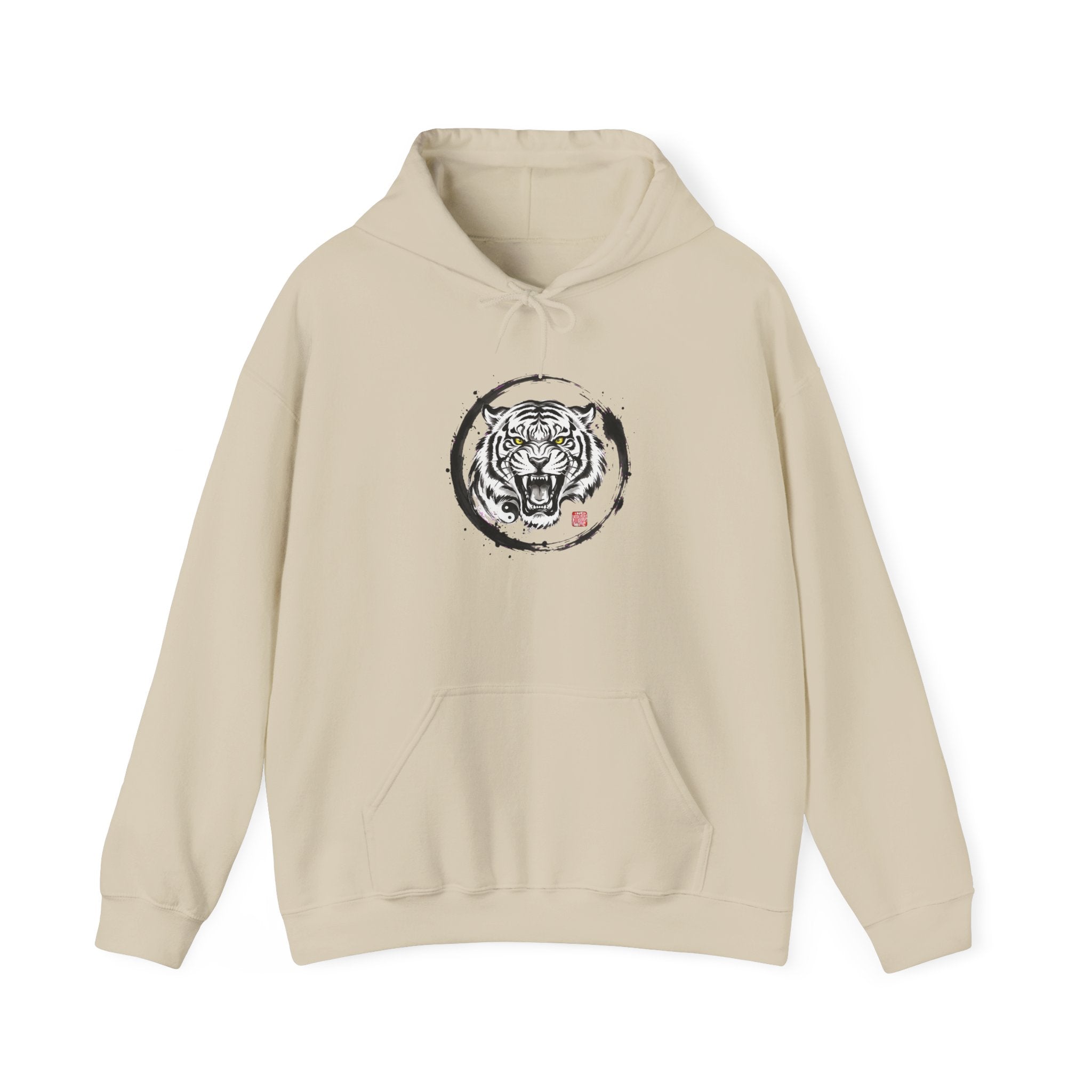 Tiger Zen Hoodie – Ink Brush Tiger Design with Kanji Accent