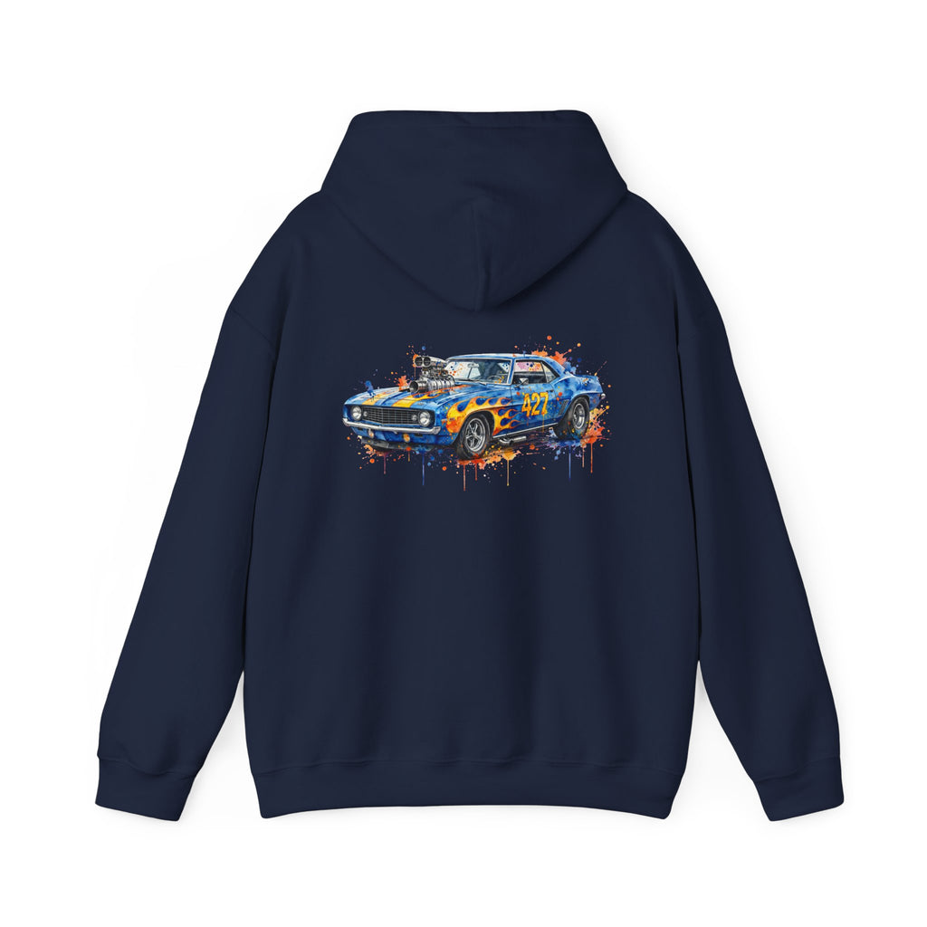 vintage blue camaro muscle car hoodie – Watercolor Graphic by 8Sydes Apparel