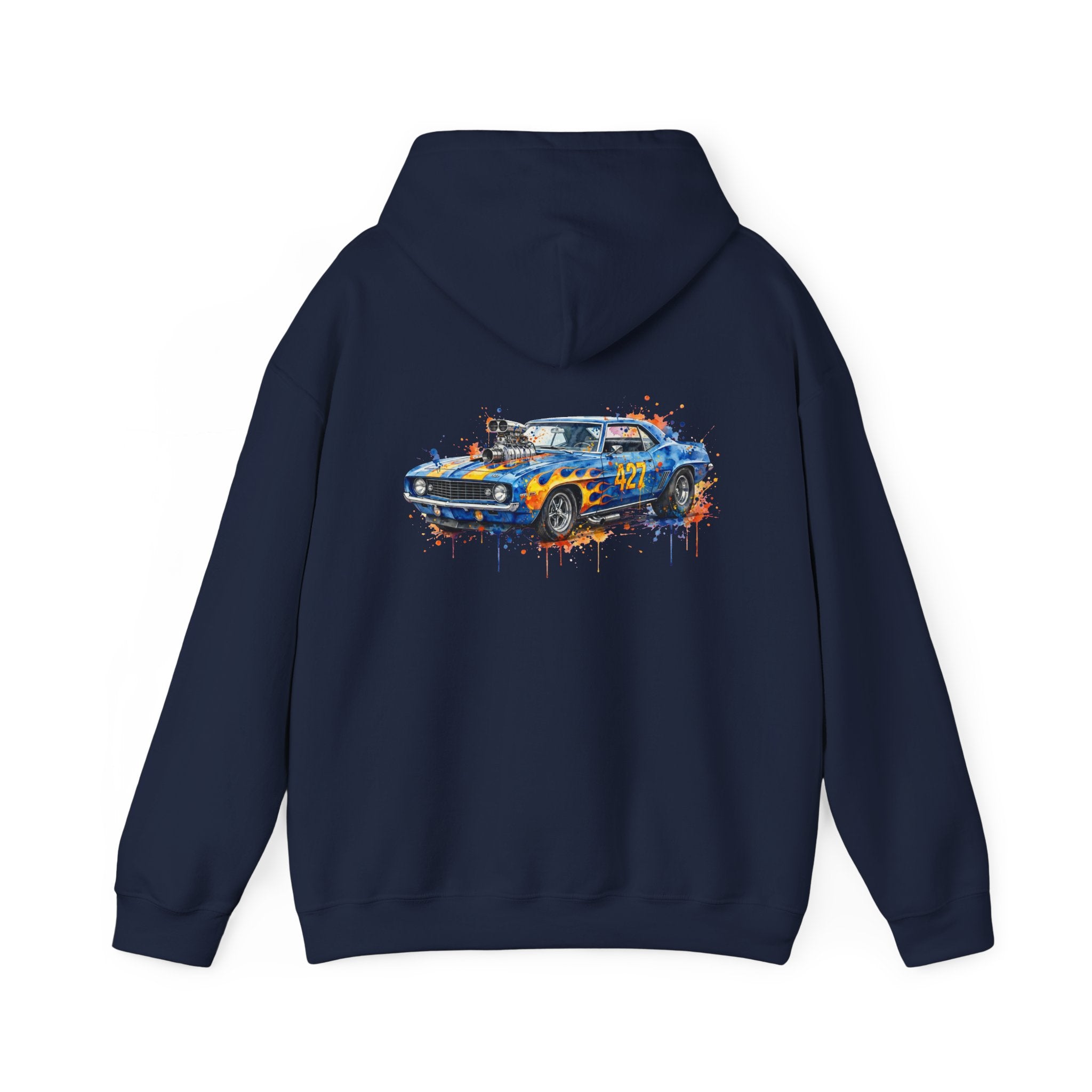 vintage blue camaro muscle car hoodie – Watercolor Graphic by 8Sydes Apparel