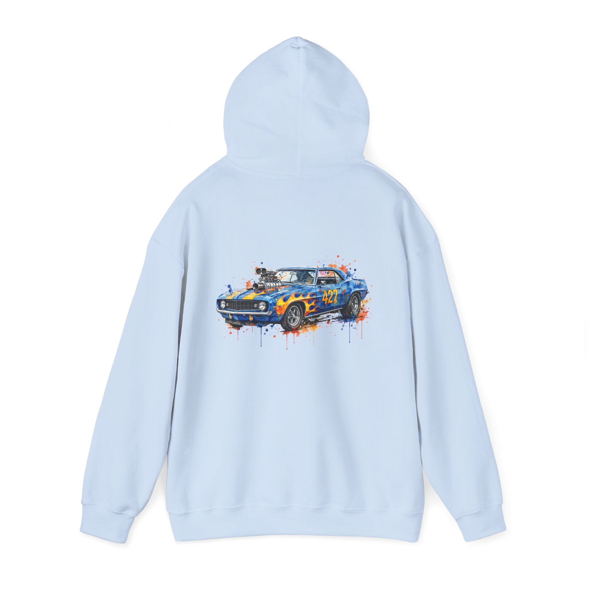 vintage blue camaro muscle car hoodie – Watercolor Graphic by 8Sydes Apparel