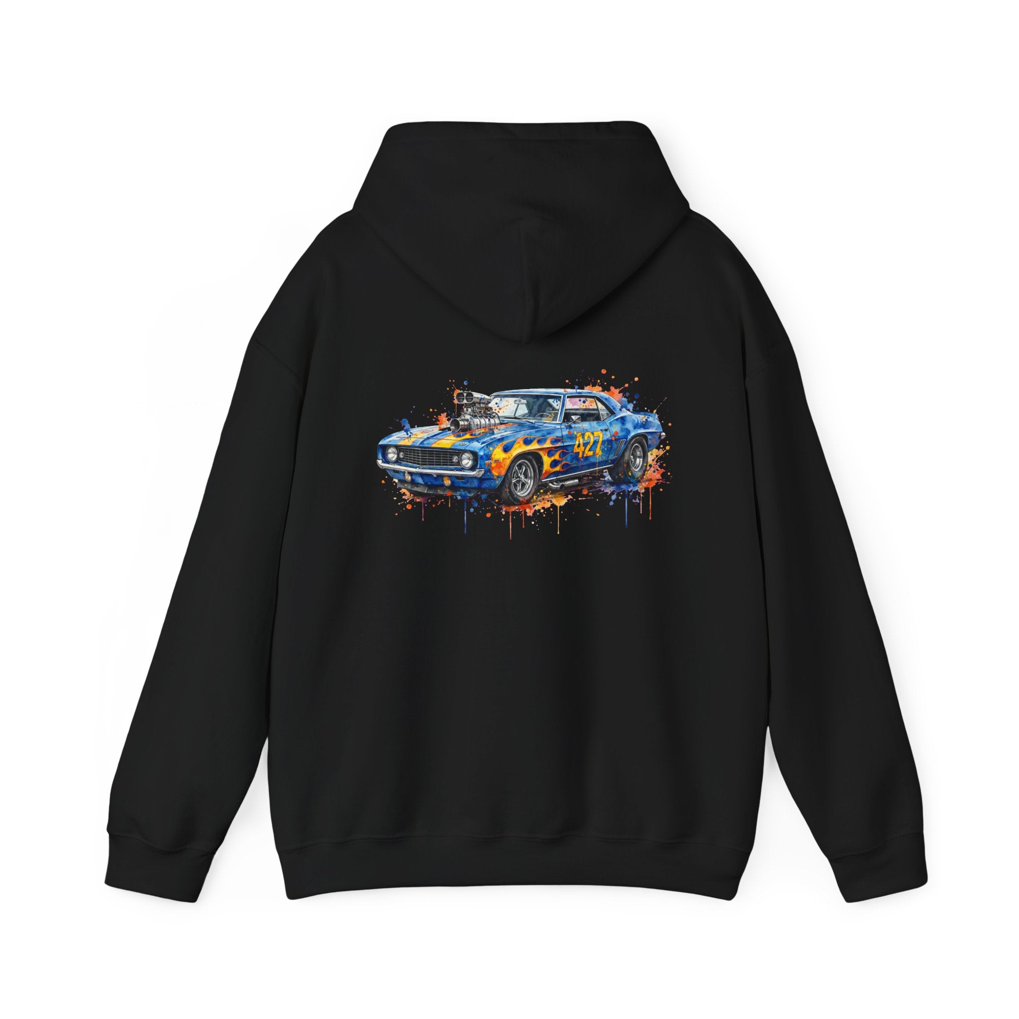 Vintage Blue Camaro Muscle Car Hoodie — Watercolor Graphic
