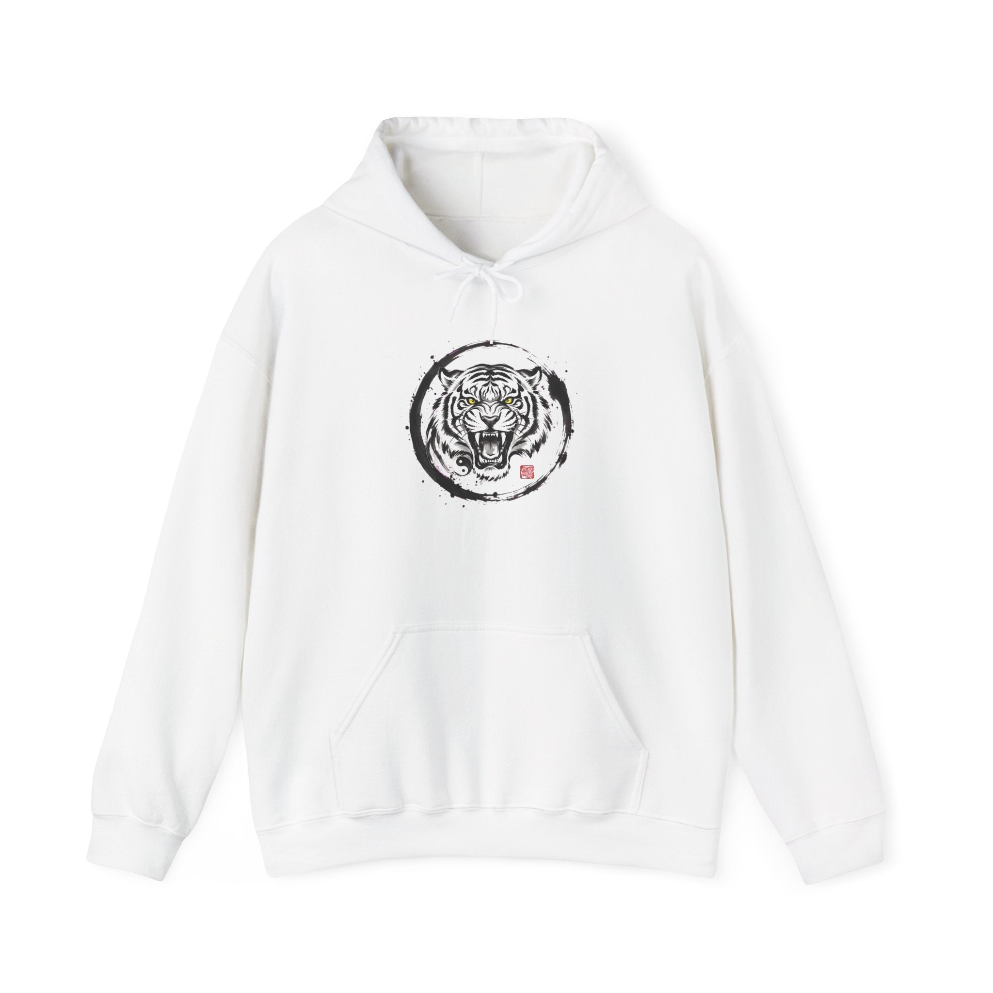 Tiger Zen Hoodie – Ink Brush Tiger Design with Kanji Accent