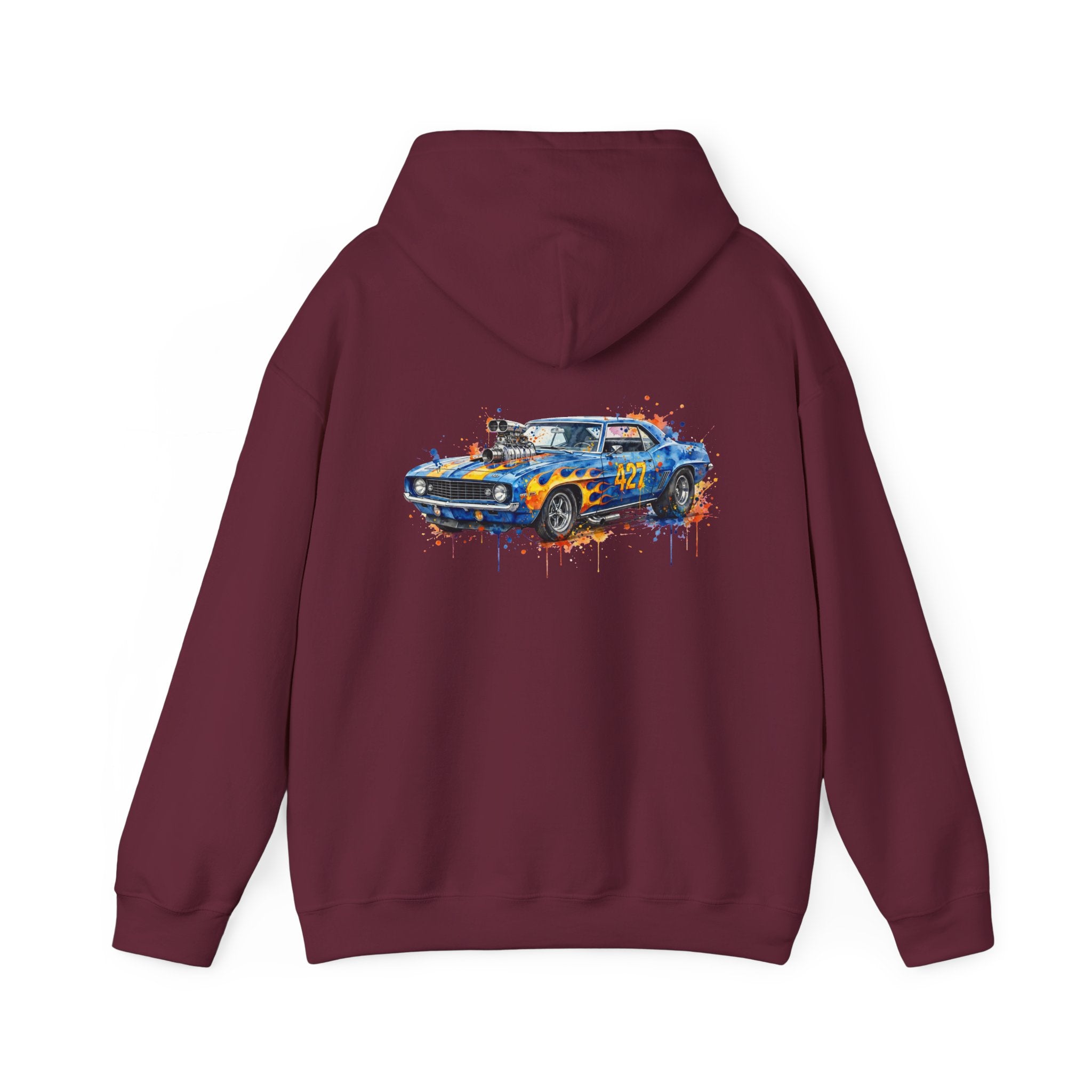 vintage blue camaro muscle car hoodie – Watercolor Graphic by 8Sydes Apparel