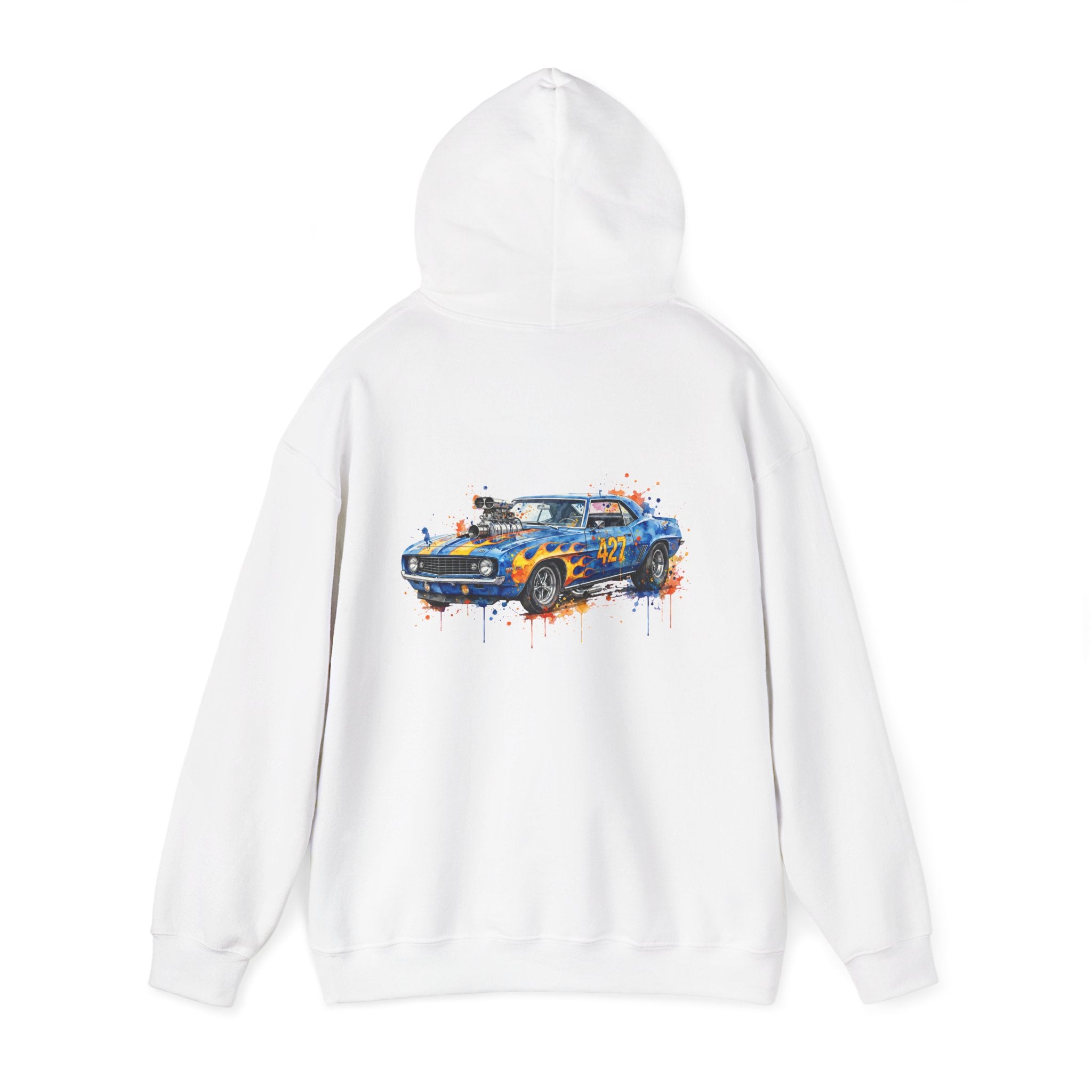 Vintage Blue Camaro Muscle Car Hoodie — Watercolor Graphic